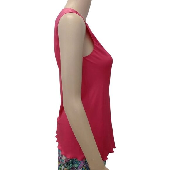 Theory Watermelon Core Silk Sleeveless Ruffle Trim Shell Top - Picture 3 of 7